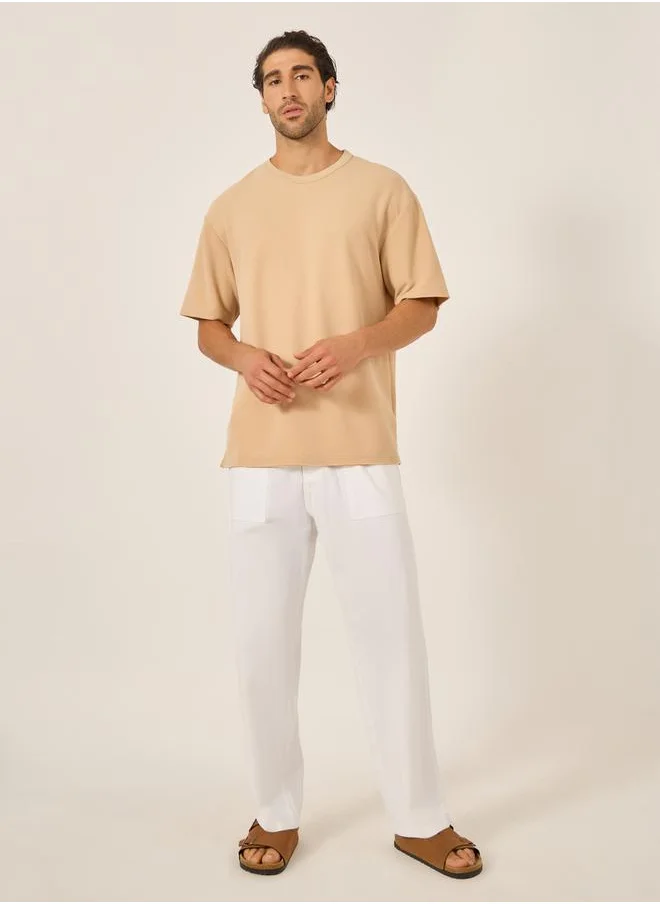Styli Slub Twill Relaxed Fit Pants with Drawcord Waistband