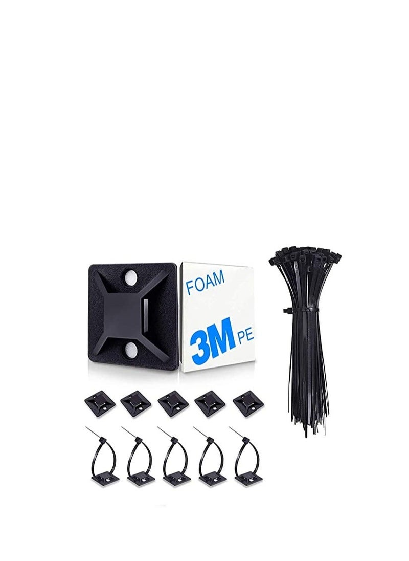 Generic - Cable Ties, 100Pcs Zip Tie Adhesive Mounts, Self Adhesive Cable Tie Base Holders, Adhesive Backed Mount with 500Pcs Nylon Cable Tie for Cable Management, DIY, Home, Office & Workshop - Image 1