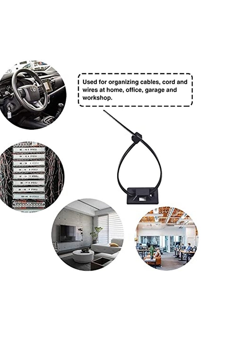 Generic - Cable Ties, 100Pcs Zip Tie Adhesive Mounts, Self Adhesive Cable Tie Base Holders, Adhesive Backed Mount with 500Pcs Nylon Cable Tie for Cable Management, DIY, Home, Office & Workshop - Image 1