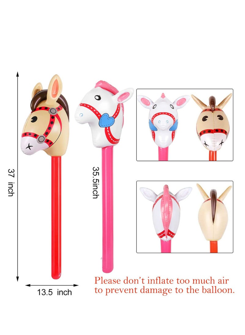 4 Pcs Inflatable Stick Horse, 37 Inches Inflatable Horse Stick Balloon Pony Stick Horse Themed Birthday Party Decorations Supplies Party Favors Props Inflatable Horse Costume Stick, Red Pink - Image 2
