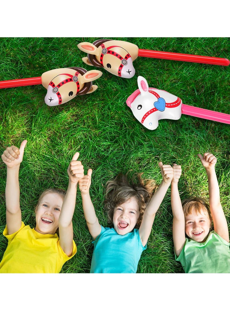 4 Pcs Inflatable Stick Horse, 37 Inches Inflatable Horse Stick Balloon Pony Stick Horse Themed Birthday Party Decorations Supplies Party Favors Props Inflatable Horse Costume Stick, Red Pink - Image 5