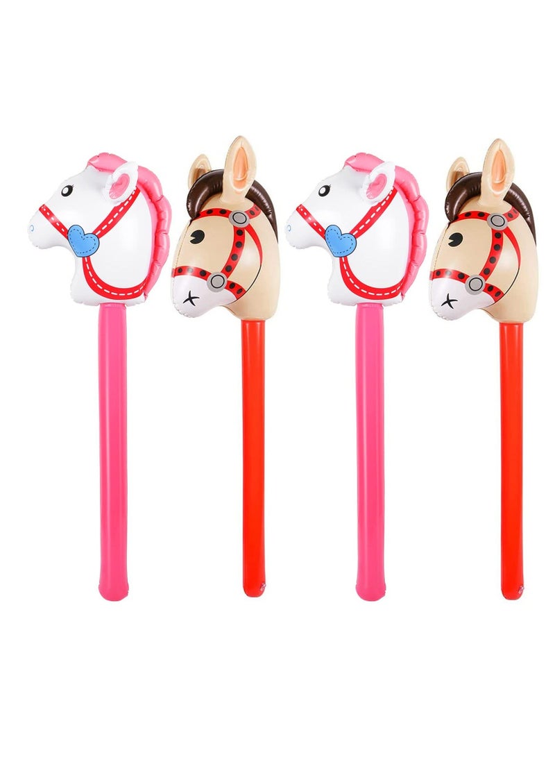 4 Pcs Inflatable Stick Horse, 37 Inches Inflatable Horse Stick Balloon Pony Stick Horse Themed Birthday Party Decorations Supplies Party Favors Props Inflatable Horse Costume Stick, Red Pink - Image 1
