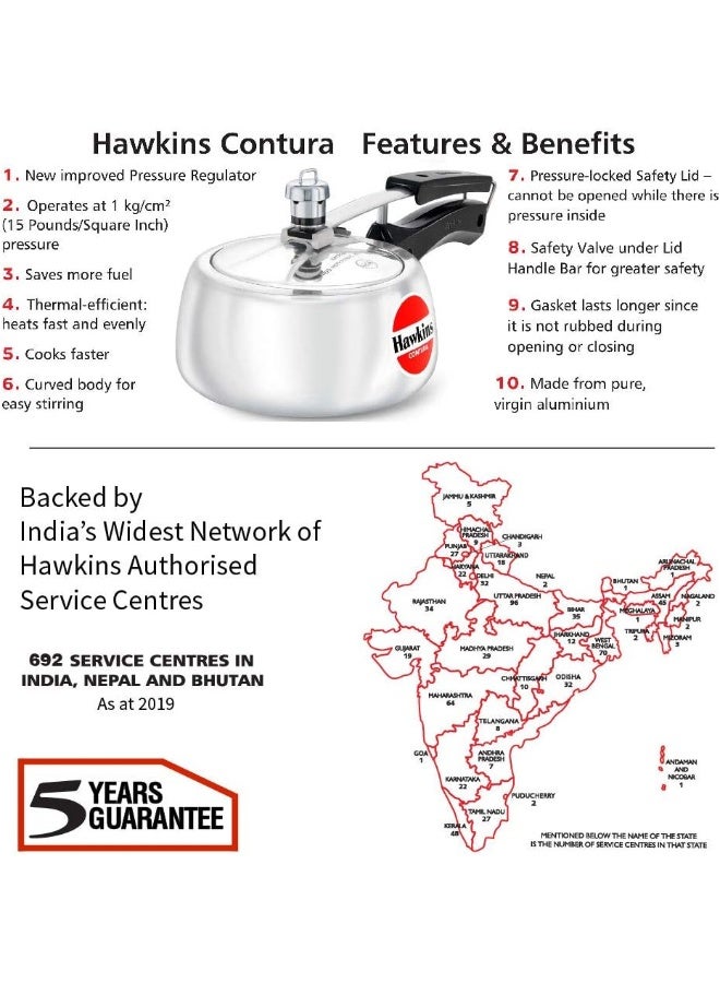 Hawkins 1.5 لتر وعاء ضغط من الألمنيوم غطاء داخلي كونتورا 1.5 لتر فضي Hc15 1.5 لتر فضي - Image 4