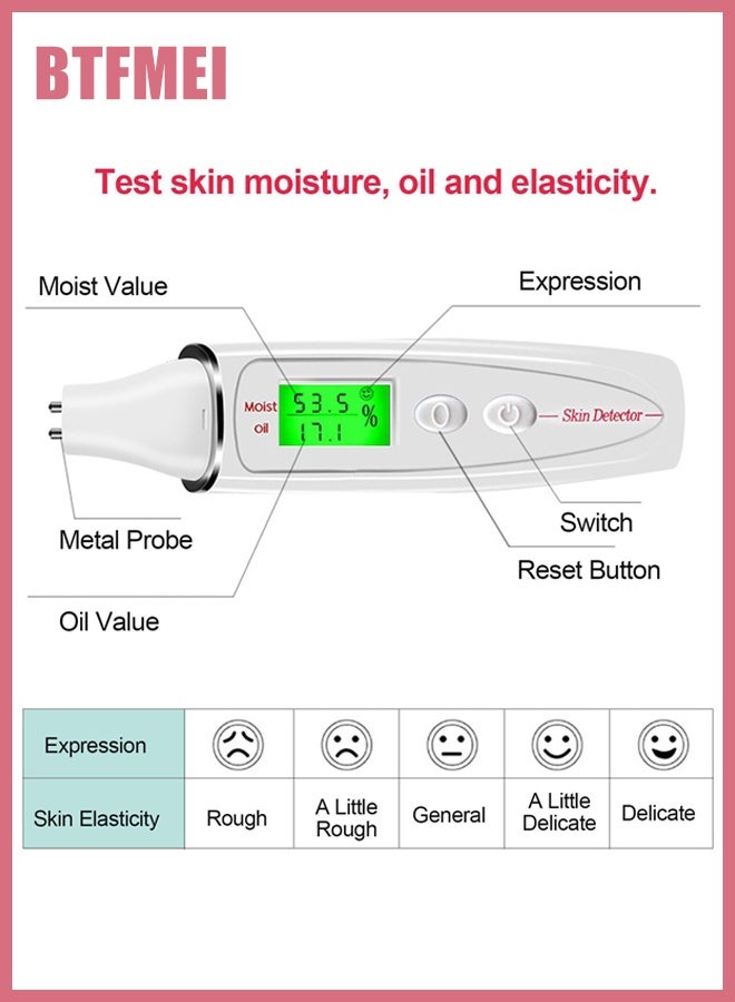 BTFMEI Skin Hydration Tester, Skin Oil Content Analyzer, Portable LCD Digital Precision Skin Oil Content Analyzer, Face Care Monitor for Home Beauty Salon SPA (White)  - Image 3