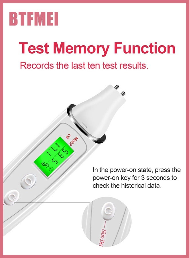 BTFMEI Skin Hydration Tester, Skin Oil Content Analyzer, Portable LCD Digital Precision Skin Oil Content Analyzer, Face Care Monitor for Home Beauty Salon SPA (White)  - Image 4