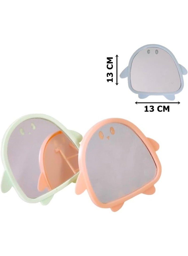 Mini Mirror, Cute Cartoon Desktop Single Sided Vertical Mirror with Stylish Shape, Unique Colors and Design to Hold Items (Multi Color) (1, penguin cute) - Image 2