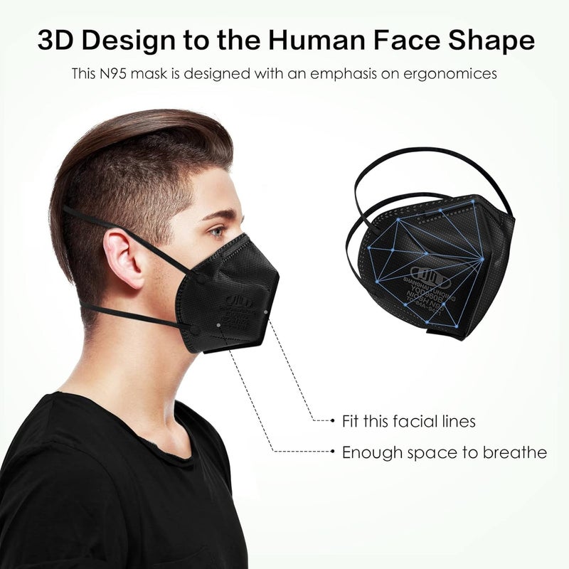 YQ YICHITA N95 Mask NIOSH Approved 60-Pack, Particulate Respirator N95 Face Masks Universal Fit - Individually Wrapped, Black - Image 3