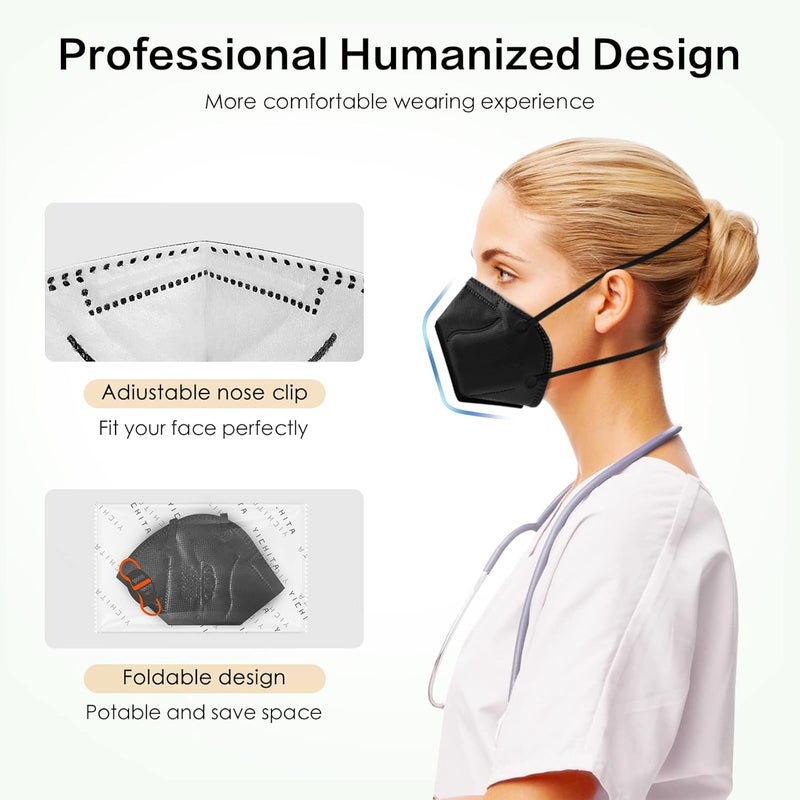 YQ YICHITA N95 Mask NIOSH Approved 60-Pack, Particulate Respirator N95 Face Masks Universal Fit - Individually Wrapped, Black - Image 5