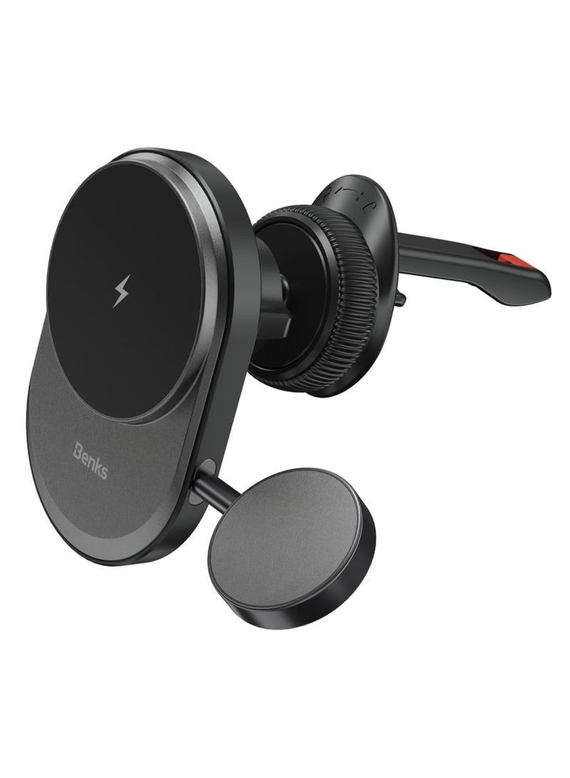 Benks CZ06 Infinity 2-in-1 Wireless Magsafe Car Charger for iPhone & Apple Watch, Optimized Charging, Strong Magnetic Connection Mount, Safe, Steady and Reliable, Easy, Clear-Cut Installation- Black - Image 2