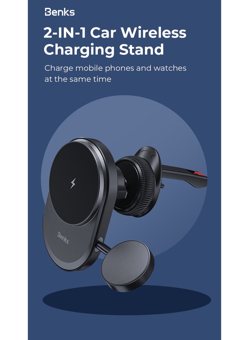 Benks CZ06 Infinity 2-in-1 Wireless Magsafe Car Charger for iPhone & Apple Watch, Optimized Charging, Strong Magnetic Connection Mount, Safe, Steady and Reliable, Easy, Clear-Cut Installation- Black - Image 3