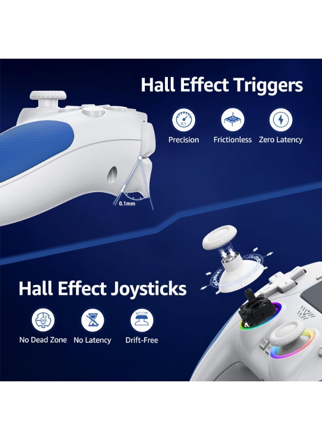 وحدة تحكم لاسلكية لأجهزة PS5 والكمبيوتر، بعصا تحكم وأزرار تحكم بتقنية Hall Effect، مع وظائف برمجة وإعادة تعيين وتسريع وإضاءة LED، واهتزاز مزدوج، باللون الأبيض - Image 3