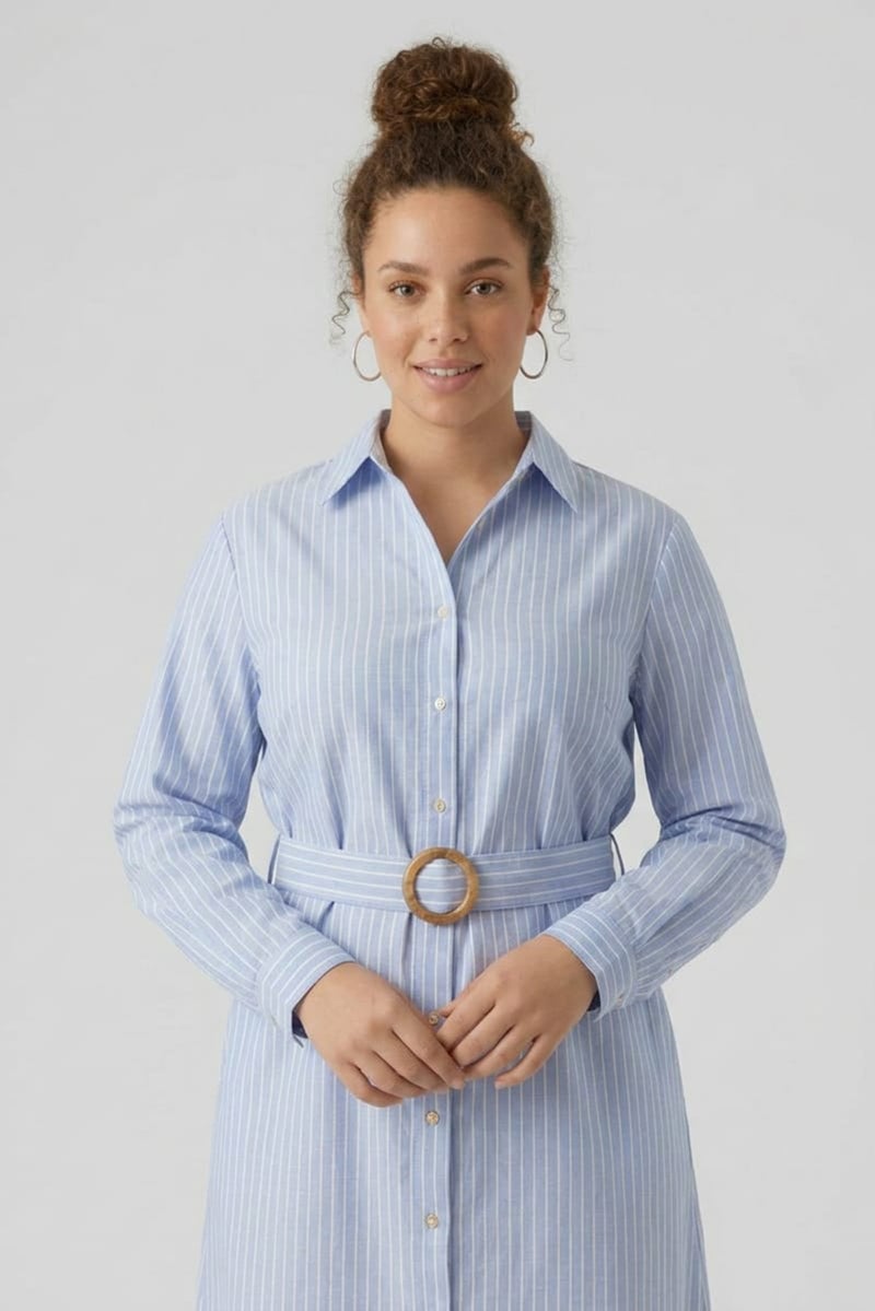 bebe Women Stripe Shirt Dress, Heather Blue - Image 5