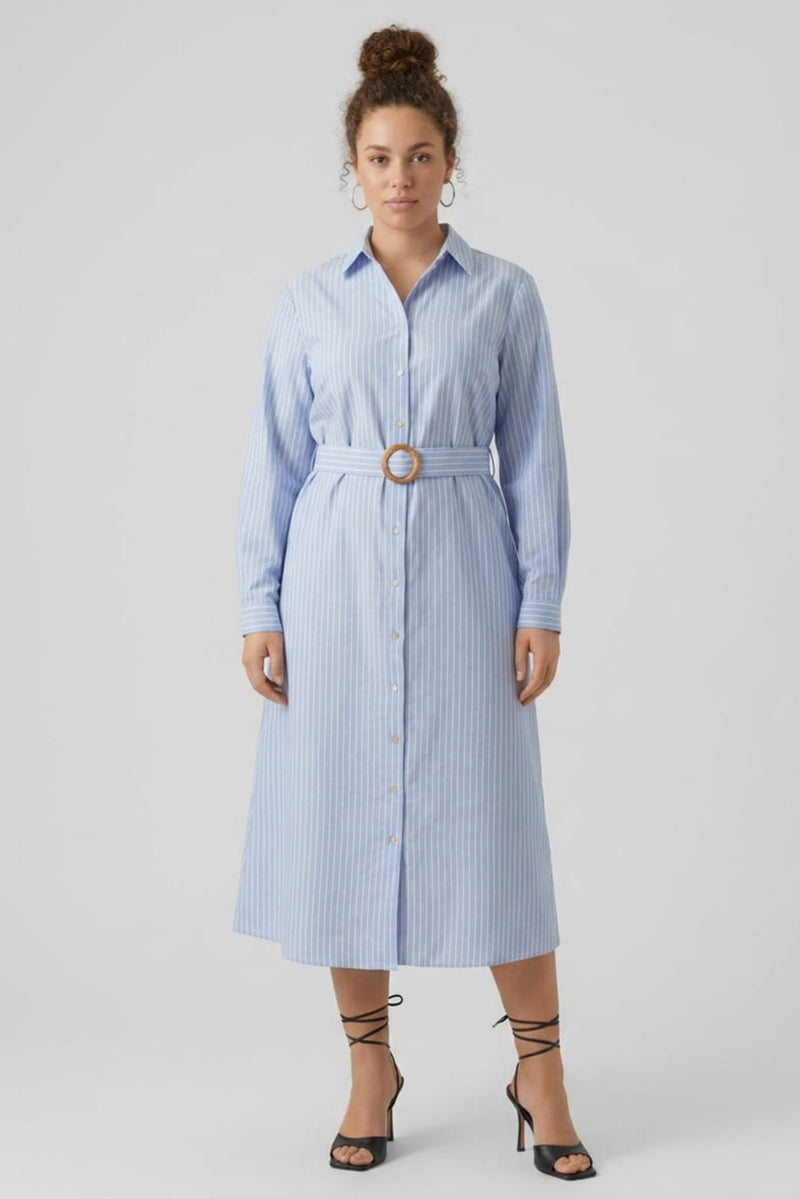 bebe Women Stripe Shirt Dress, Heather Blue - Image 1