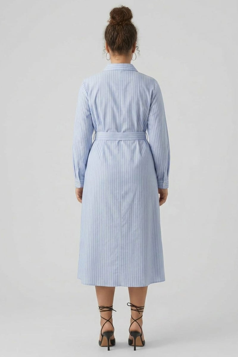 bebe Women Stripe Shirt Dress, Heather Blue - Image 4