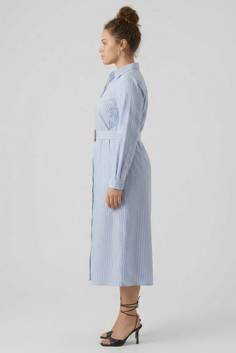 bebe Women Stripe Shirt Dress, Heather Blue - Image 3