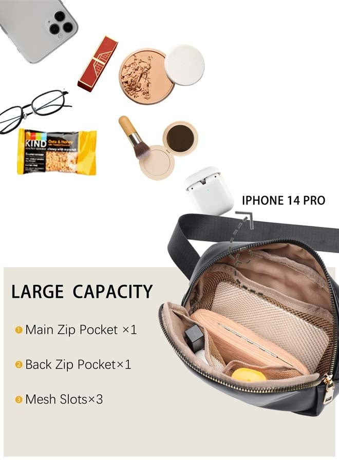 LeadMy Women Belt Bag Fanny Pack Crossbody Waist Bag for Travel Shopping Outdoor Adjustable Strap Waterproof Leather with Zipper Pocket and Mesh Compartments - Image 3