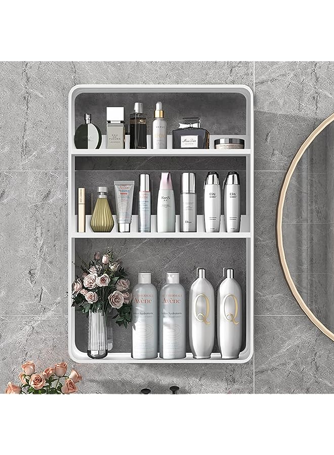 AUTOYSUR Tier Bathroom Shelf Wall Mounted，Self Adhesive Shower Shelves,Stainless Steel Wall Hanger Storage Rack，Bathroom Organizer Shelf Over The Toilet,Utility Shelves for Living Room Kitchen (White)  - Image 1