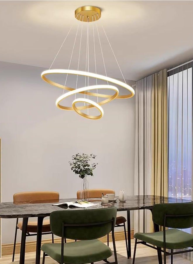 ERENYEA Smart Modern LED Pendant Light, 3 Rings LED Chandeliers Fixture Dimmable Contemporary Circular LED with  3 Color in One LED Light, 48W - Image 1