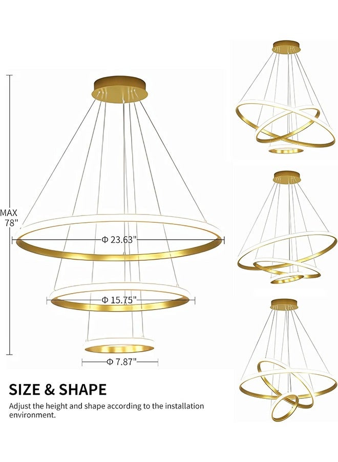 ERENYEA Smart Modern LED Pendant Light, 3 Rings LED Chandeliers Fixture Dimmable Contemporary Circular LED with  3 Color in One LED Light, 48W - Image 5