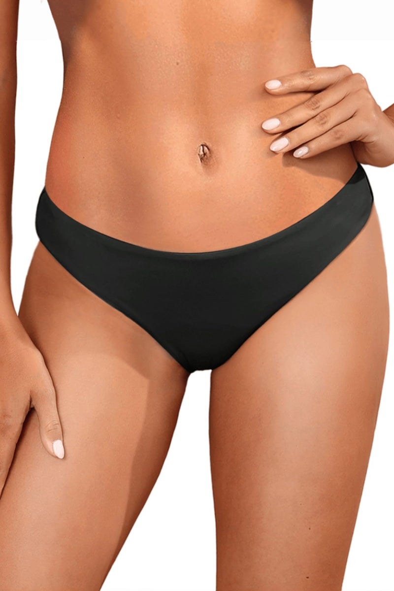 Tempt Me Women Low Rise Bikini Bottoms - Black Moderate Coverage Bathing Suit Bottoms Low Waisted Swimsuit Bottoms Brief Swimwear 2025 S - Image 1