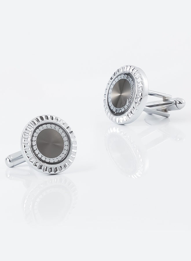 أزرار أكمام دائرية أنيقة من المينا - أزرار أكمام معدنية فرنسية من النحاس - أزرار أكمام دائرية من المينا النحاسية بنقشة معدنية - مزينة بنقشة زهور محفورة (زوج واحد 18 مم) - Image 1