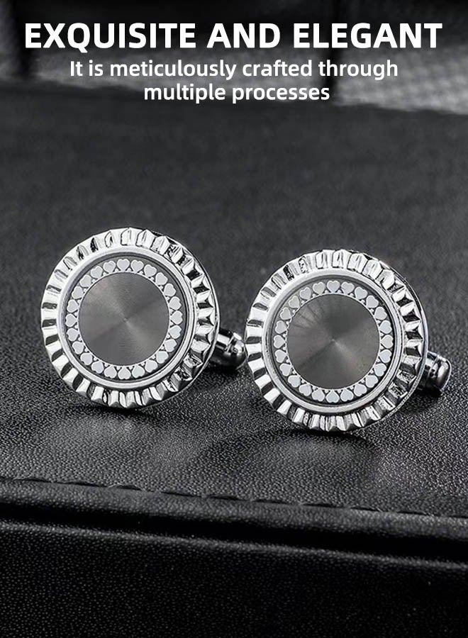 أزرار أكمام دائرية أنيقة من المينا - أزرار أكمام معدنية فرنسية من النحاس - أزرار أكمام دائرية من المينا النحاسية بنقشة معدنية - مزينة بنقشة زهور محفورة (زوج واحد 18 مم) - Image 2