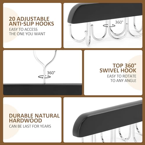 ZEDODIER Bra Hanger, Tank Top Hanger, Bra Hangers for Closet Organizer, Wooden Closet Organizer with 20 Adjustable Hooks, Space-Saving Storage for Bras, Tank Tops, and Belts, Black - Image 4