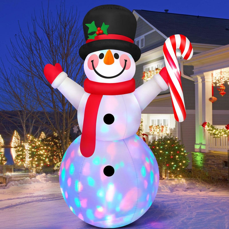 8 FT Tall Christmas Inflatables Outdoor Decorations Blow Up Snowman Inflatable Candy Cane Buildin Rotating Colorful LEDs Xmas Snow Man Blowups Yard Decoration for Party Holiday Indoor Lawn Garden