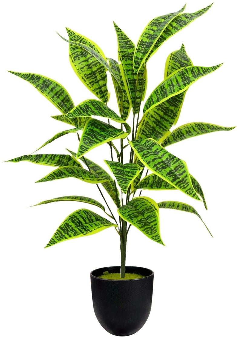 Artificial Plant Leaves Tropical Monstera Large Artificial Plants Fake Zebra Leaf Plastic Palm Tree Branch for Home Garden Decor | 26 Leaves (WithPot-Green-B, Height : 76CM)