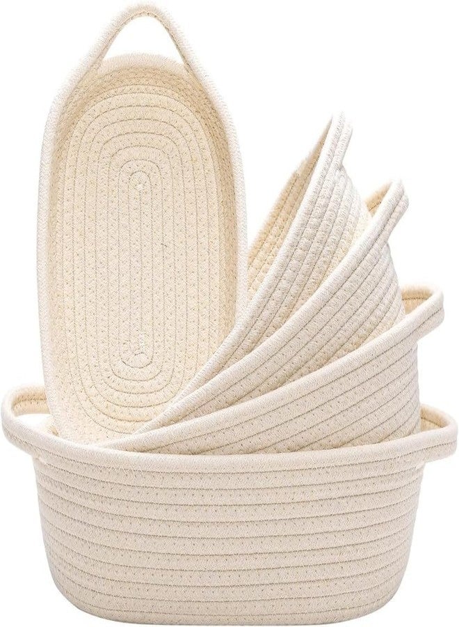 FIASCO laundry storage COTTON basket woven bag hamper baby nursery tray utility Box organizer for kids toys, fruits,gifts,living room,kitchen,shelfs Set og 5 (White)