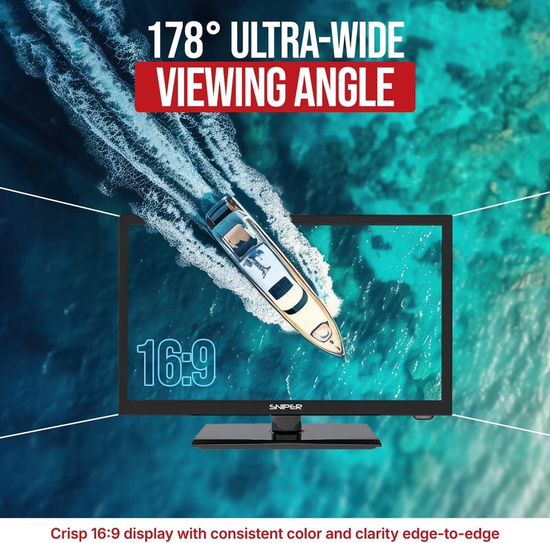 تلفزيون التخييم الذكي LED مقاس 19 بوصة من Sniper – نظام webOS – بلوتوث 5.0، واي فاي، جهاز استقبال Freeview، جهاز استقبال الأقمار الصناعية، البث المباشر والتقاط البث، 3 منافذ HDMI، 2 منفذ USB، مشغل الوسائط المتعددة، عالي الدقة - Image 5