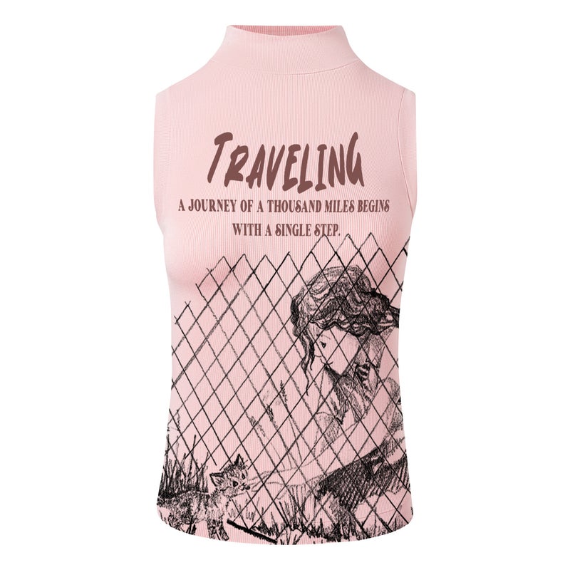 Glbx06 Mankun 2024 Spring American High Street Fashion Brand Top Sketch Girl Niche Sweet Cool Style Sleeveless T-Shirt - Image 3