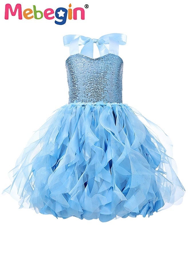 MEBEGIN Girls Stylish Tutu Dress, Fancy Elegant Tulle Princess Dress with Sequins, Sleeveless Halterneck Dress for Girls, Suitable for Party, Birthday, Funfair, Stage Performance, Cosplay and Any Other Special Occasions - Image 1