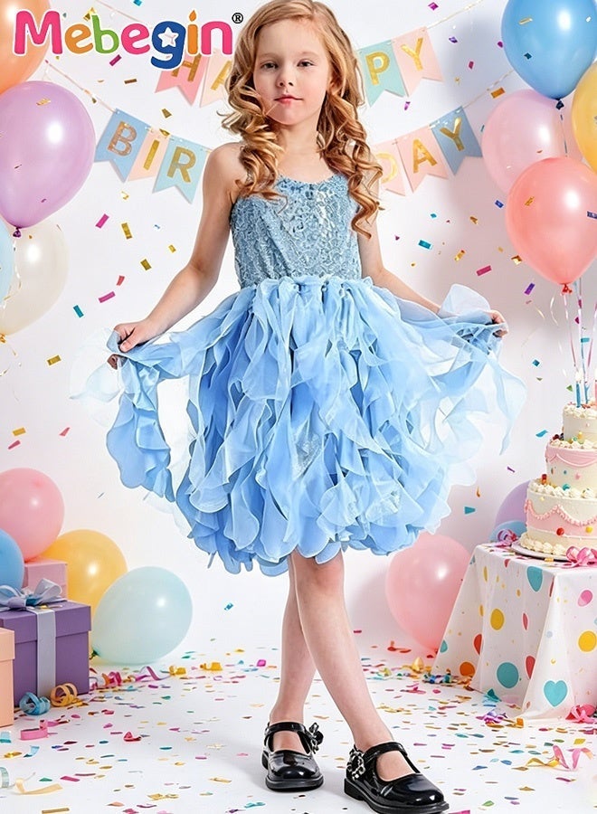 MEBEGIN Girls Stylish Tutu Dress, Fancy Elegant Tulle Princess Dress with Sequins, Sleeveless Halterneck Dress for Girls, Suitable for Party, Birthday, Funfair, Stage Performance, Cosplay and Any Other Special Occasions - Image 3