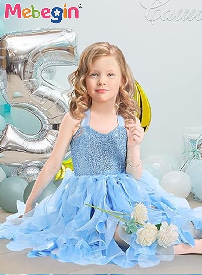 MEBEGIN Girls Stylish Tutu Dress, Fancy Elegant Tulle Princess Dress with Sequins, Sleeveless Halterneck Dress for Girls, Suitable for Party, Birthday, Funfair, Stage Performance, Cosplay and Any Other Special Occasions - Image 4
