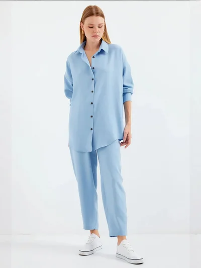 BIG DART BDART Linen Blend Long Sleeve Shirt and Pants Co-ord Set