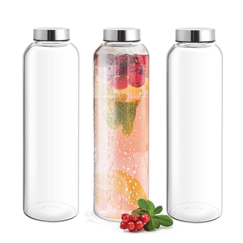 BrezzyCloud Glass Fridge Water Bottle with Steel Cap | Leak proof & detox water bottle glass | Wide mouth & Easy to Clean | Best Usage for Office/School/College | Set of 4, 800ml - Image 5