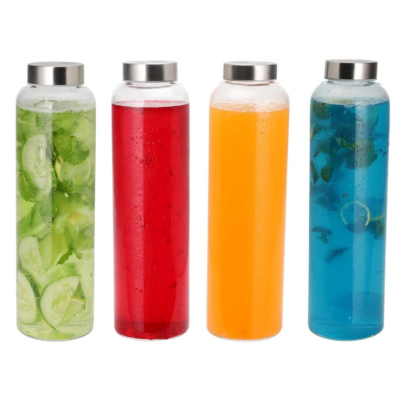 BrezzyCloud Glass Fridge Water Bottle with Steel Cap | Leak proof & detox water bottle glass | Wide mouth & Easy to Clean | Best Usage for Office/School/College | Set of 4, 800ml - Image 4