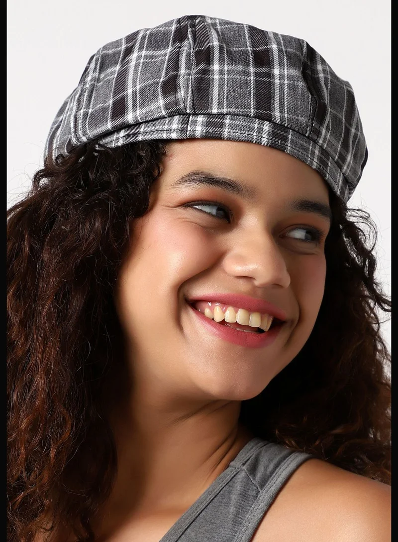 Haute Sauce Casual Checkered Bakerboy Cap For Women