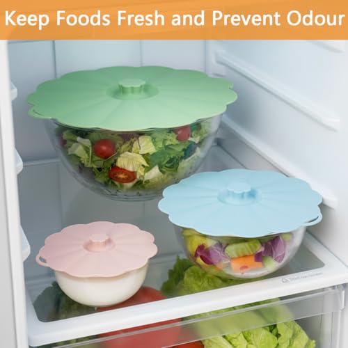 VEKALON Silicone Lids for Food Storage – Set of 5 Food Grade Covers with 5 Hooks for Pots and Pans Cooking, Reusable Kitchen Heat-Resistant Tops for Containers, Microwave Splatter Cover(Colorful) - Image 3