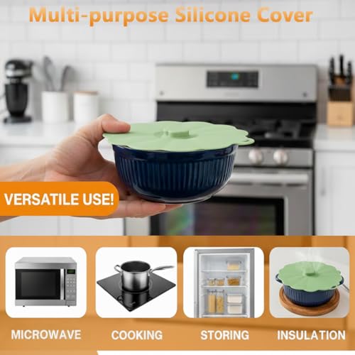 VEKALON Silicone Lids for Food Storage – Set of 5 Food Grade Covers with 5 Hooks for Pots and Pans Cooking, Reusable Kitchen Heat-Resistant Tops for Containers, Microwave Splatter Cover(Colorful) - Image 2