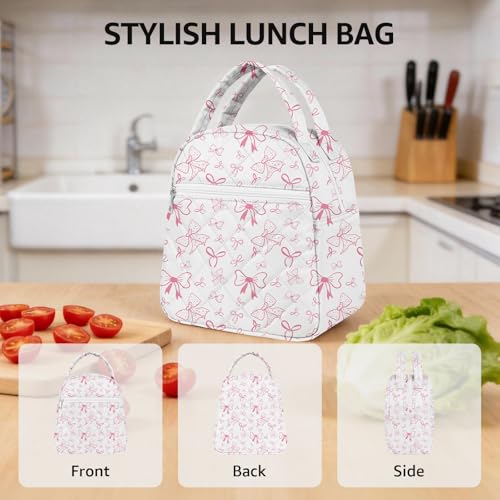 Paquesta Lunch Bag Women Stylish Quilted Lunch Boxes for Adult Fit and Fresh Cooler Insulated Lunchbox for Work Large 11 Liters Cute Compact Lunchbag Waterproof Pink Bow - Image 5
