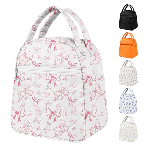Paquesta Lunch Bag Women Stylish Quilted Lunch Boxes for Adult Fit and Fresh Cooler Insulated Lunchbox for Work Large 11 Liters Cute Compact Lunchbag Waterproof Pink Bow - Image 1