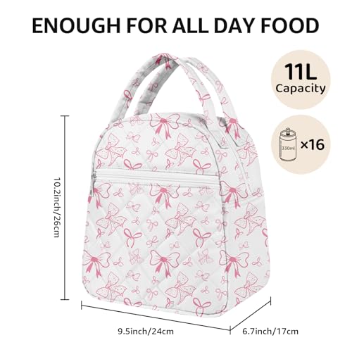 Paquesta Lunch Bag Women Stylish Quilted Lunch Boxes for Adult Fit and Fresh Cooler Insulated Lunchbox for Work Large 11 Liters Cute Compact Lunchbag Waterproof Pink Bow - Image 2