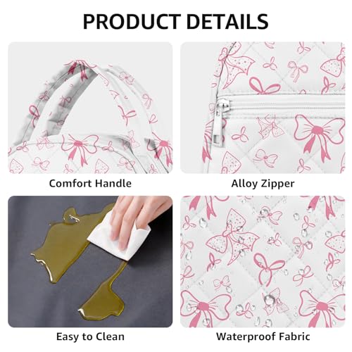 Paquesta Lunch Bag Women Stylish Quilted Lunch Boxes for Adult Fit and Fresh Cooler Insulated Lunchbox for Work Large 11 Liters Cute Compact Lunchbag Waterproof Pink Bow - Image 4