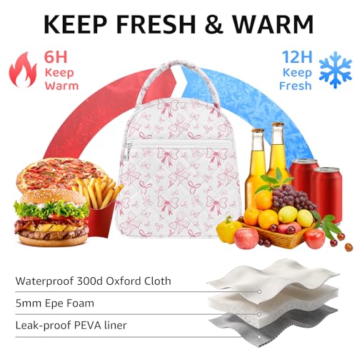 Paquesta Lunch Bag Women Stylish Quilted Lunch Boxes for Adult Fit and Fresh Cooler Insulated Lunchbox for Work Large 11 Liters Cute Compact Lunchbag Waterproof Pink Bow - Image 3