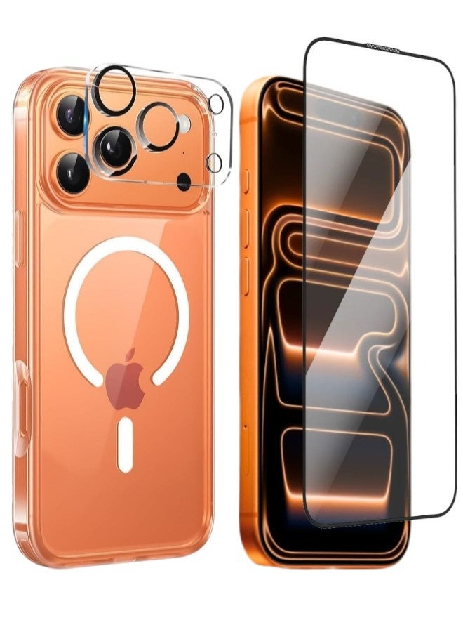 جراب حماية لموبايل آيفون 17 برو (iPhone 17 Pro), مجموعة مكونة من حافظة حماية مضادة للخدش والاصفرار على المدى القريب ويدعم الشحن اللاسلكي ماج سيف, واقي شاشة مضاد للكسر, و واقي كاميرا زجاجي, مجموعة كاملة لحماية جهازك من الخدوش والسقوط والكسر (3in1) - Image 1