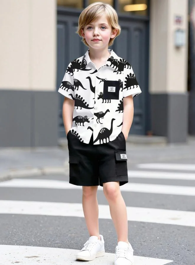 تايك تو مجموعة من قميص بطبعة ديناصور وشورت كارجو للأولاد