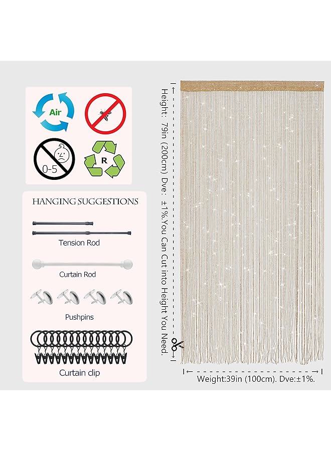 erorex String Curtains For Doorways Glitter Beaded Curtains Door Sparkle Beads Curtain Open Closet Laundry Hanging Hippie Glisten Beads Window Girls Panel Champagne 39 Inch ×79 Inch In - Image 4