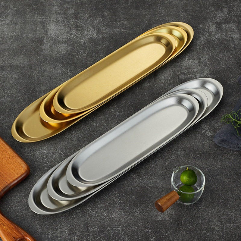 Stainless Steel Rustproof Striped Serving Platter Narrow Pattern Food Dish For Parties Picnics Size C - Image 5